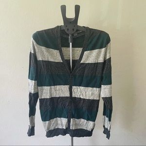 Divided Striped Button Down Cardigan